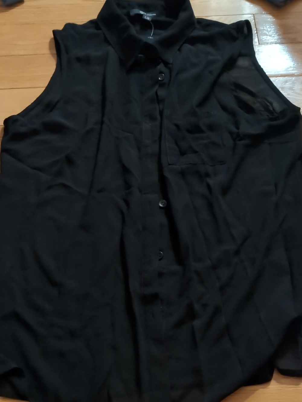 New Black Sleeveless Button-Up Shirt